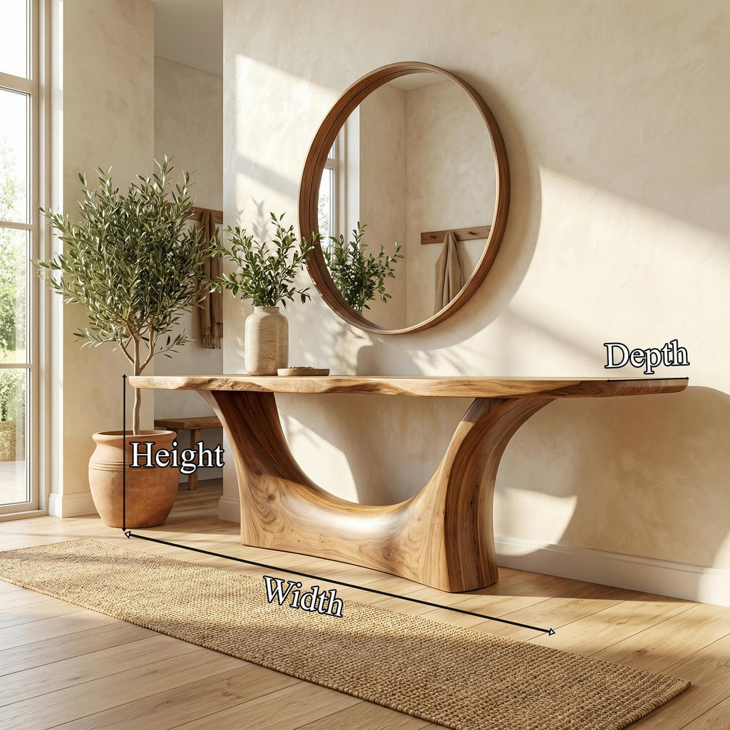 Natural Live Edge Arch Base Console Table, Solid Wood Entryway, Hallway & Sofa Back Table