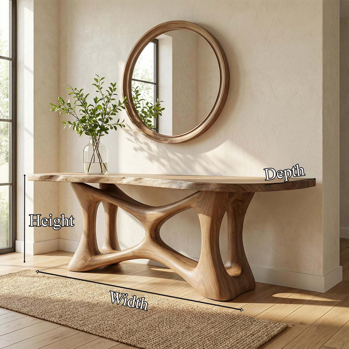 Organic Sculptural Wood Console Table, Modern Sofa Back & Entryway Display Table for Living Room