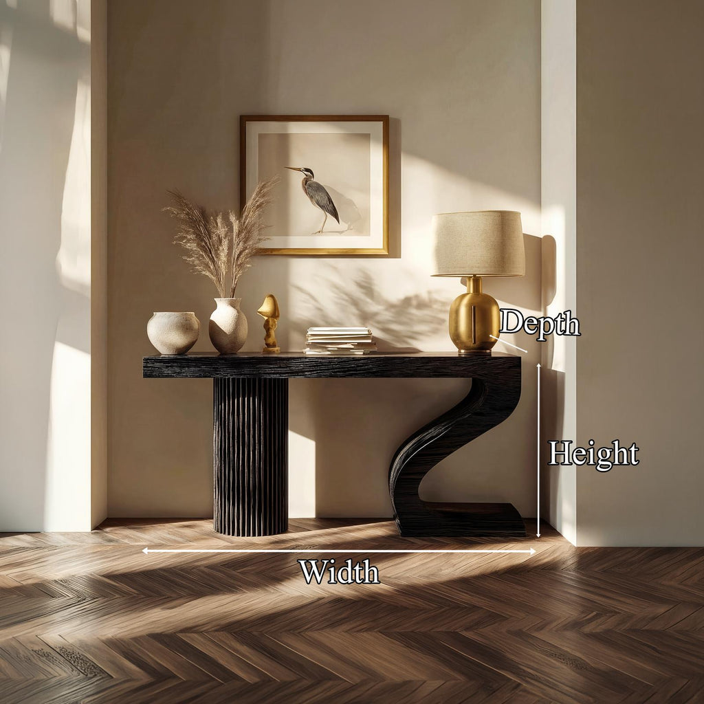 Modern Sculptural Wood Console Table, Handcrafted Entryway & Living Room Sofa Back Table