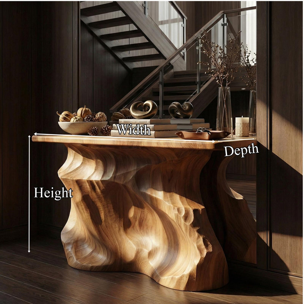 Rustic Solid Sculptural Wood Console Table, Handcrafted Entryway, Hallway & Sofa Back Table