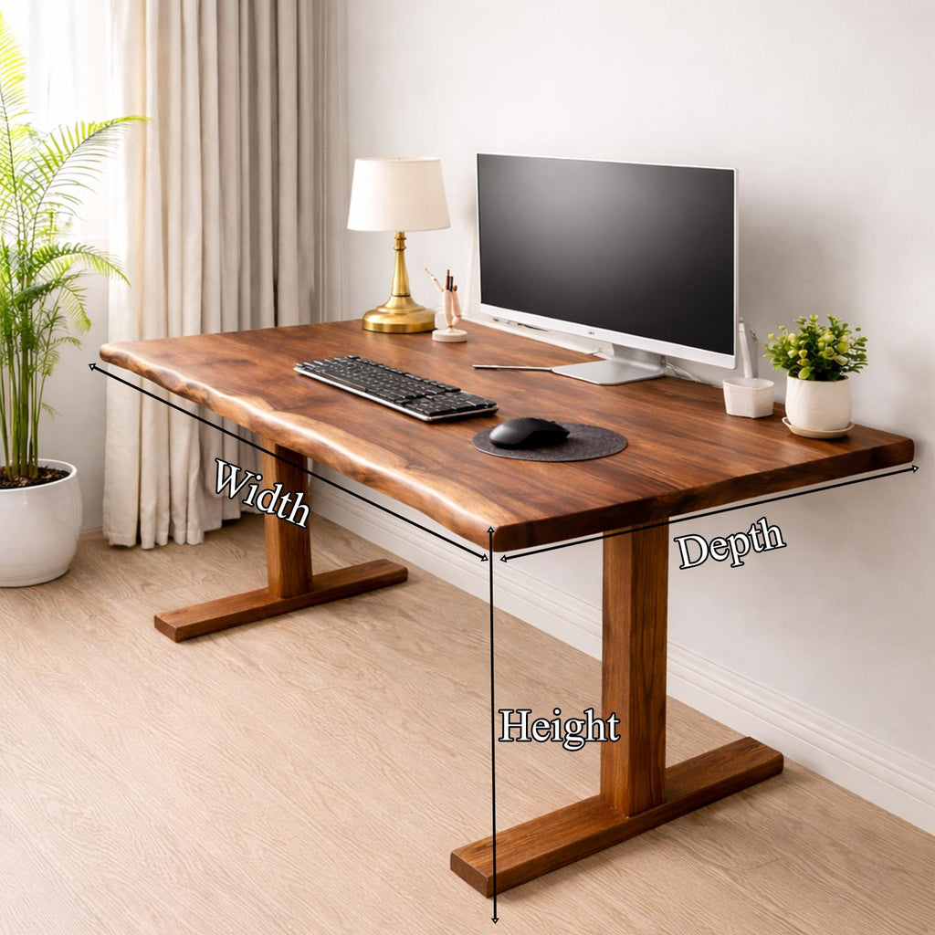 Rustic Live Edge Solid Wood Desk, Handcrafted Writing Study Computer Desk for Home Office