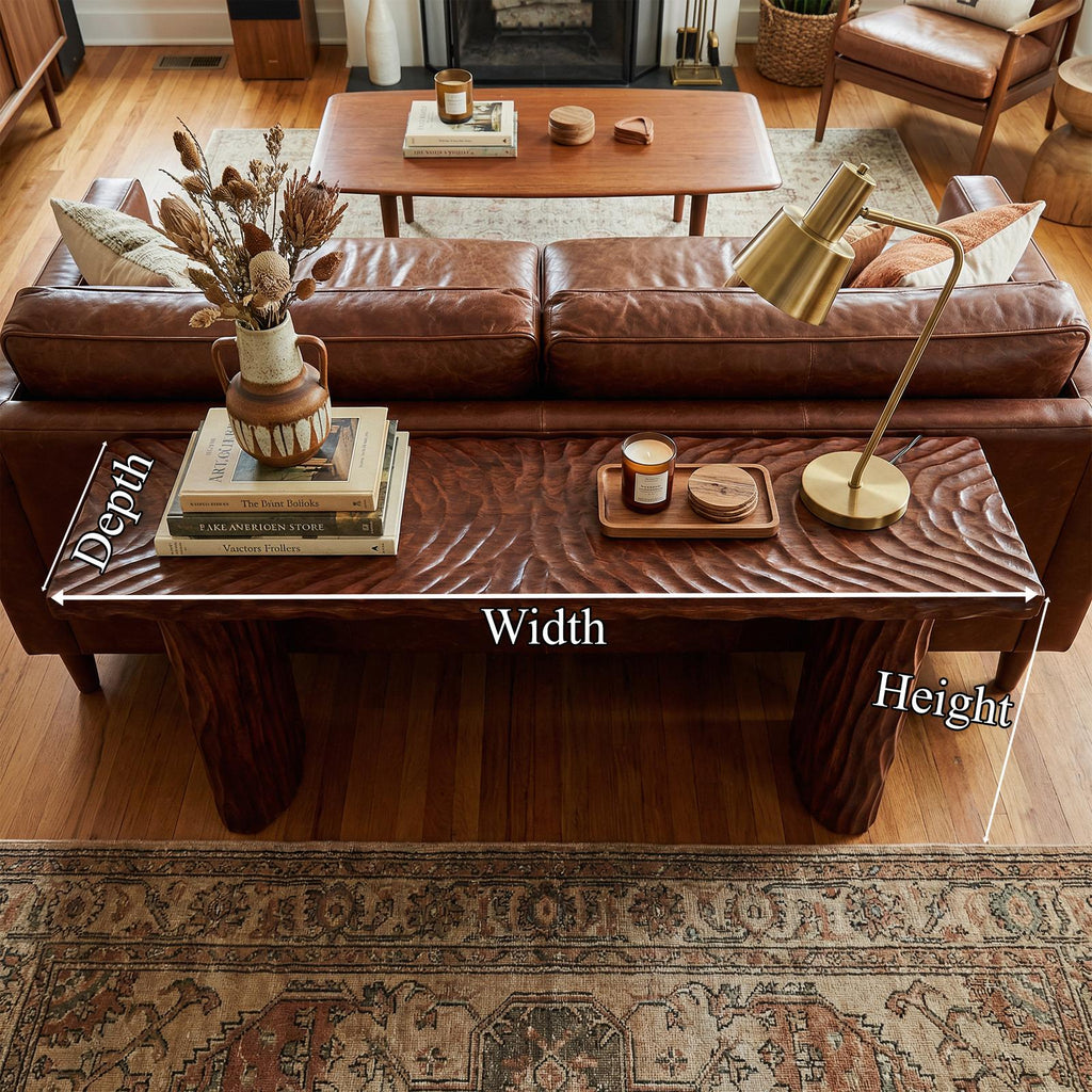 Rustic Textured Solid Wood Console Table, Sofa Back Narrow Entryway & Hallway Display Table