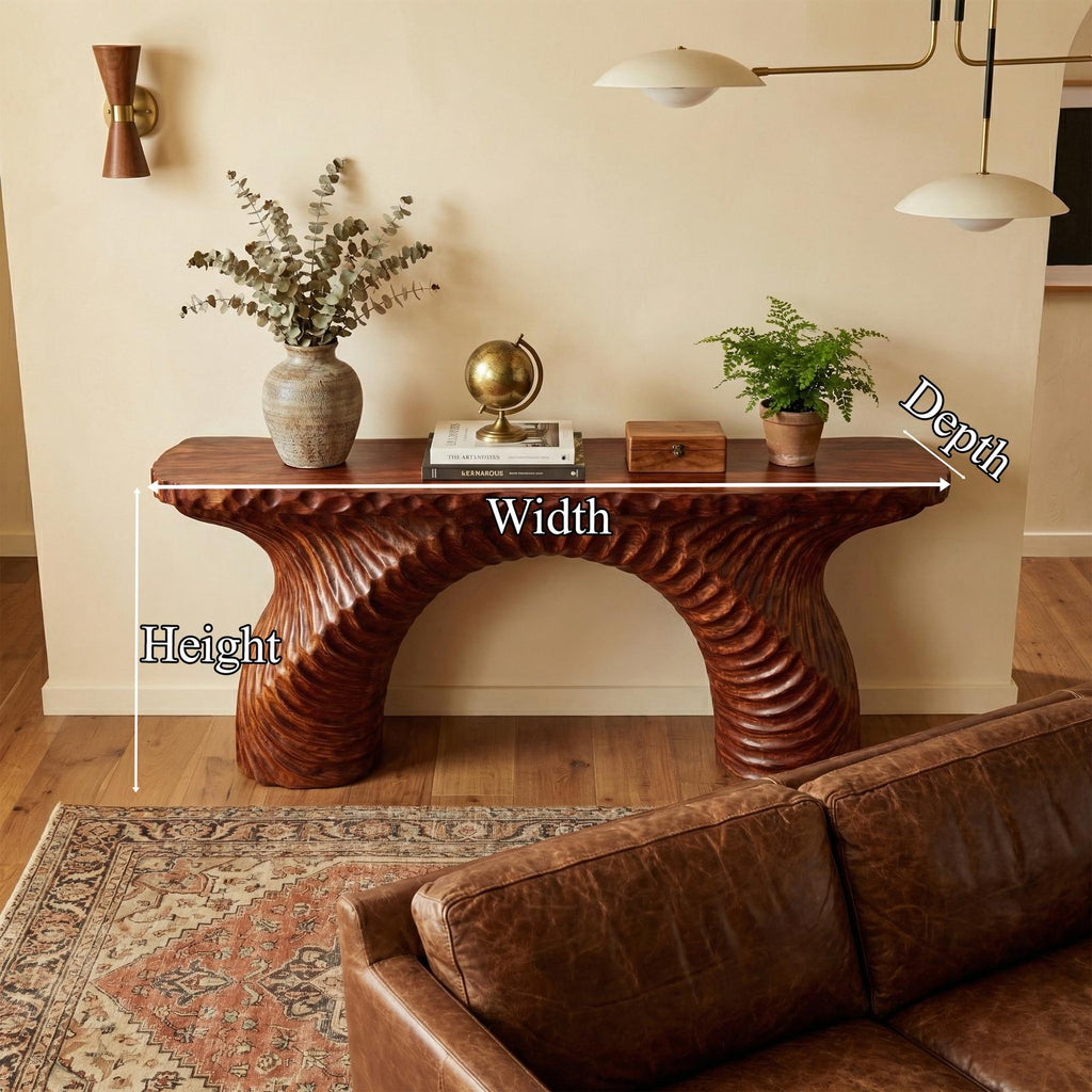 Rustic Ribbed Arch Wood Console Table, Handcrafted Narrow Entryway & Hallway Accent Table