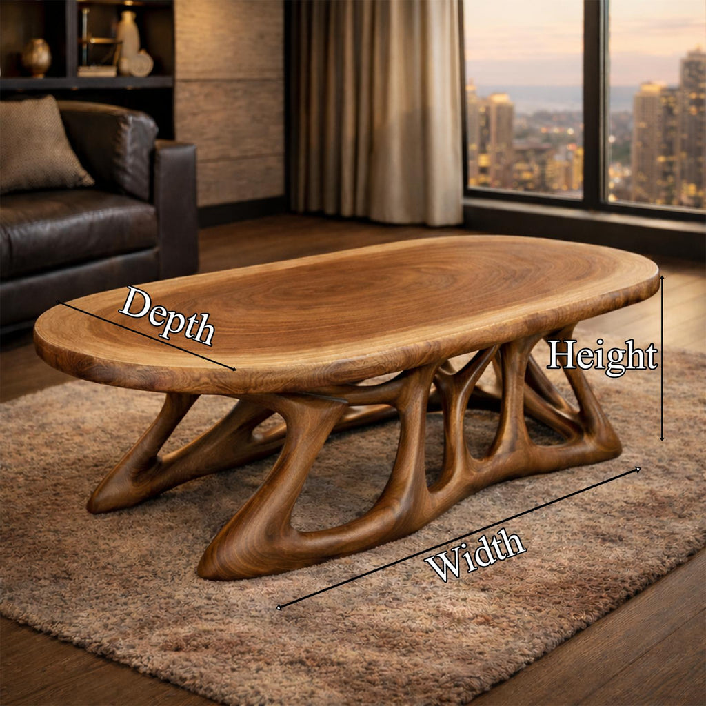 Organic Root Inspired Solid Wood Coffee Table, Unique Freeform Live Edge Center Table for Modern Living Rooms