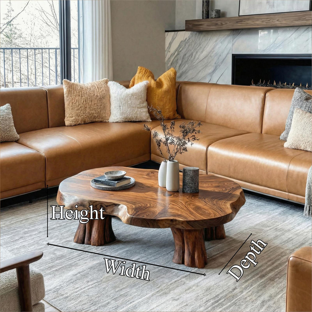 Organic Sculptural Solid Wood Coffee Table, Natural Live Edge Center Table for Living Room, Rustic Art Deco Accent