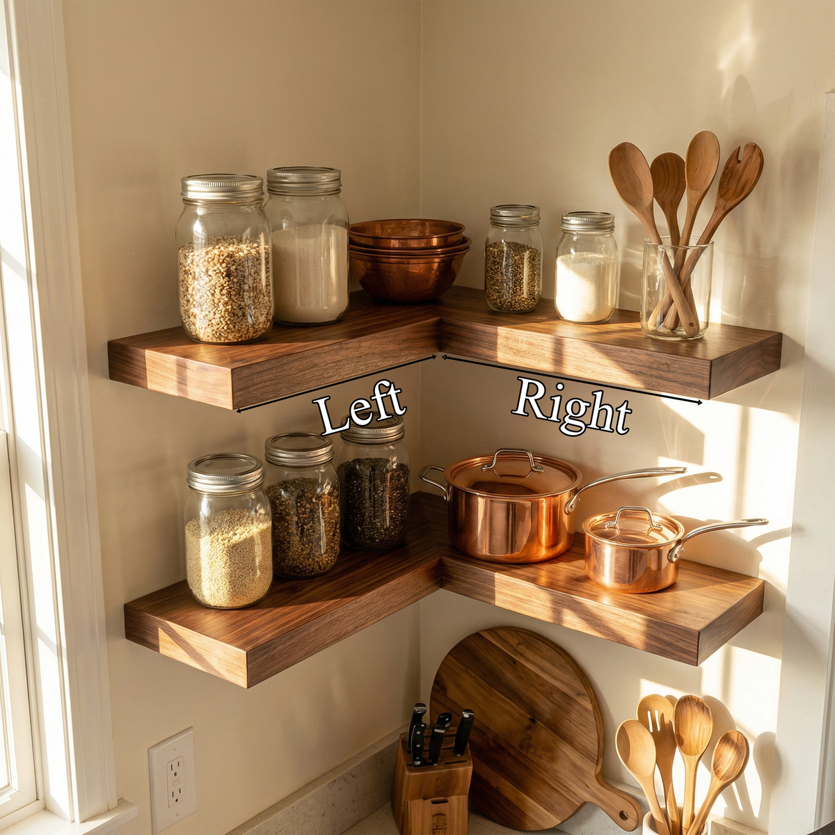 Modern Corner Wall Mounted Kitchen Shelving Unit Wood Storage Rack