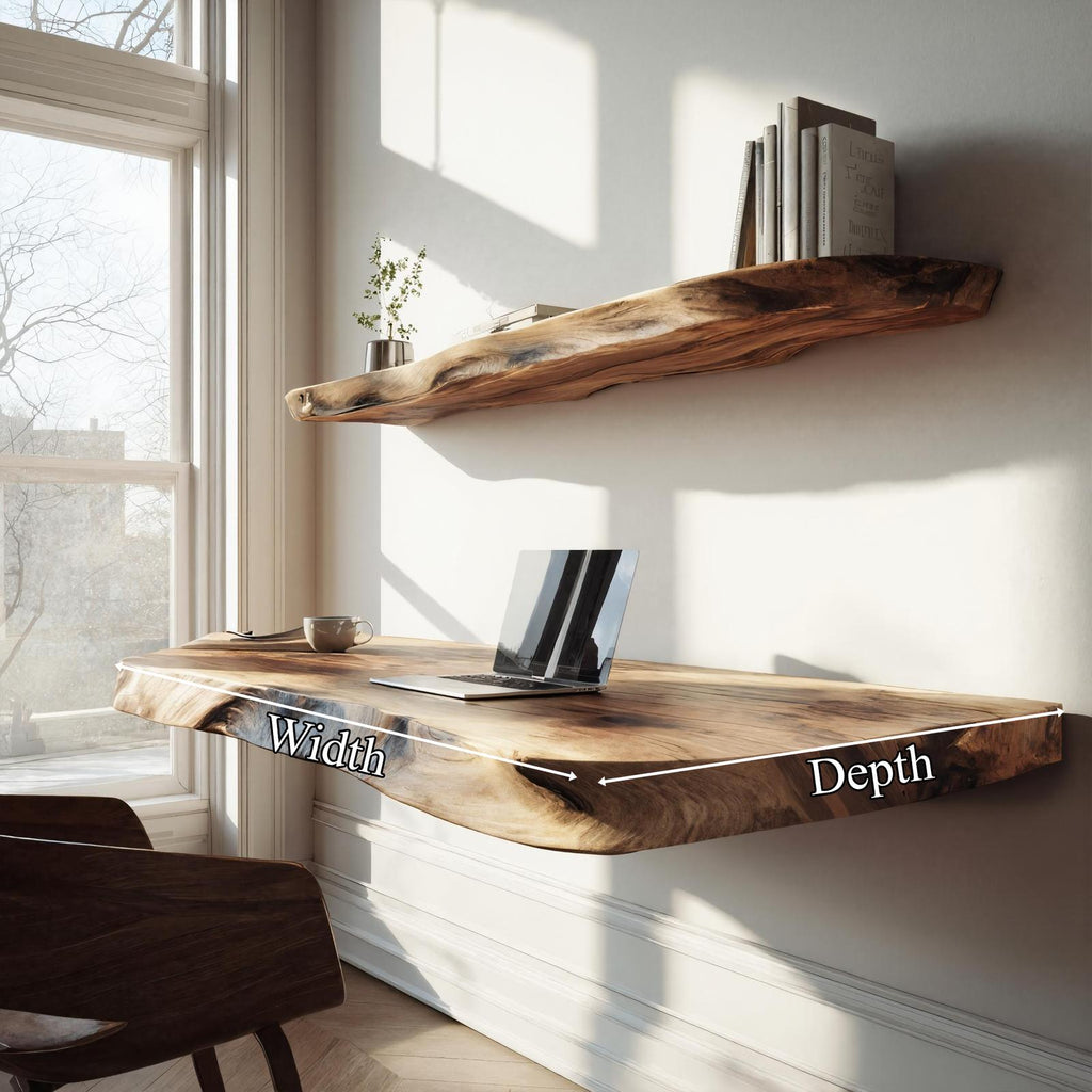 Live Edge Solid Wood Floating Desk Natural Home Office Interior
