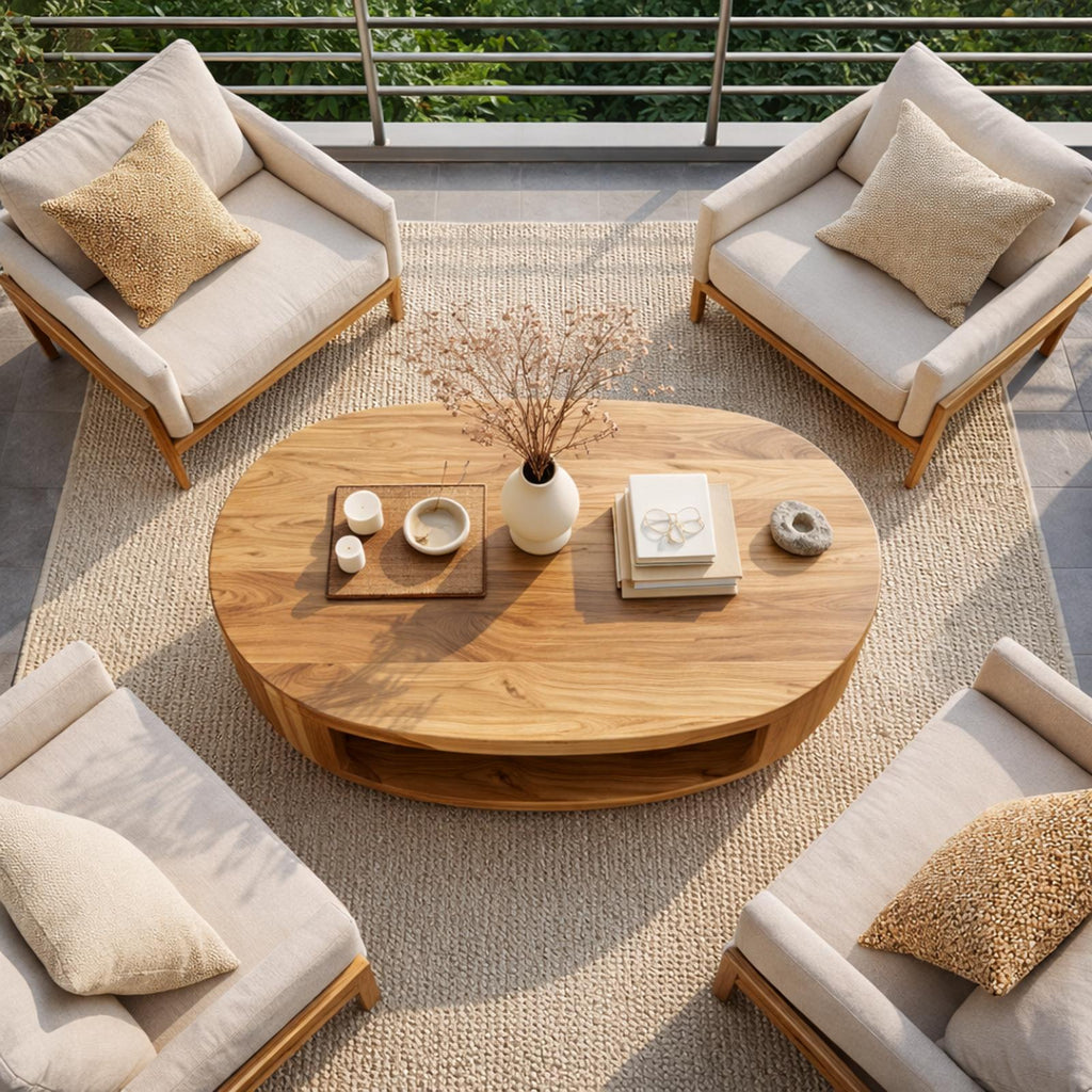Curved Shell Solid Wood Coffee Table Calm Contemporary Living Room Interior SINLKICF319