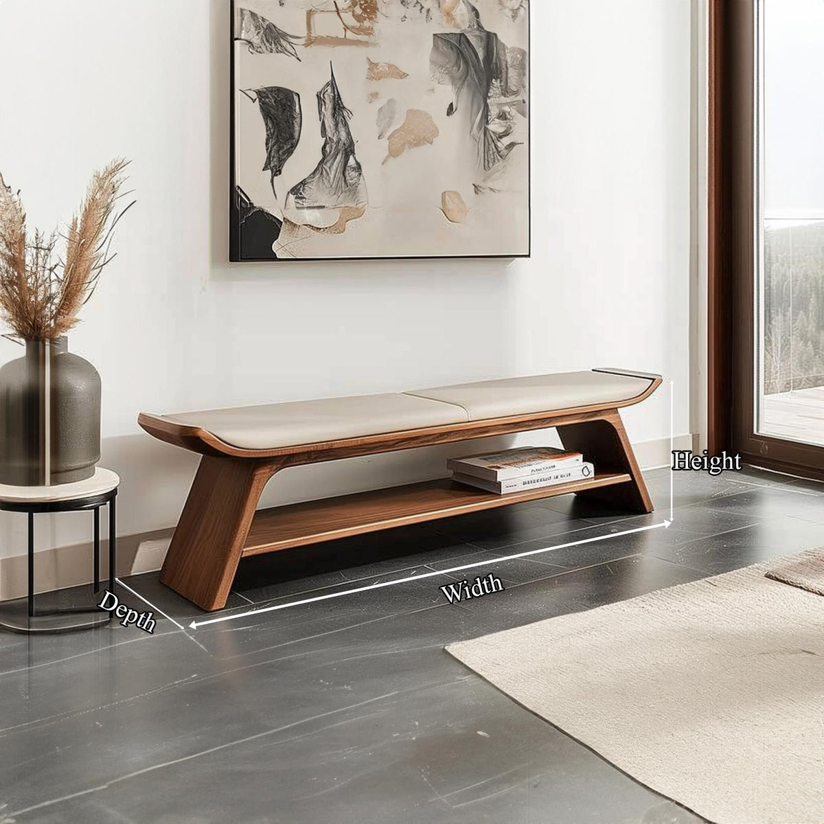 Mid Century Wooden Bench Living Room Or Bedroom Entryway