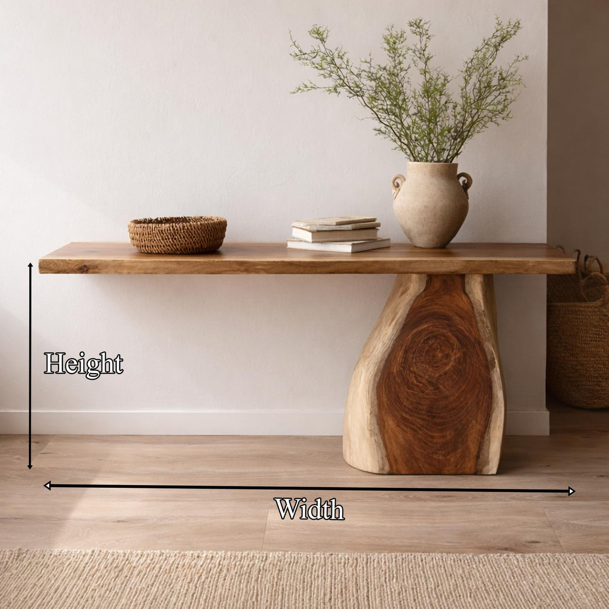 Rustic Organic Console Table Sculptural Leg For Living Room Decor SINLKICS463
