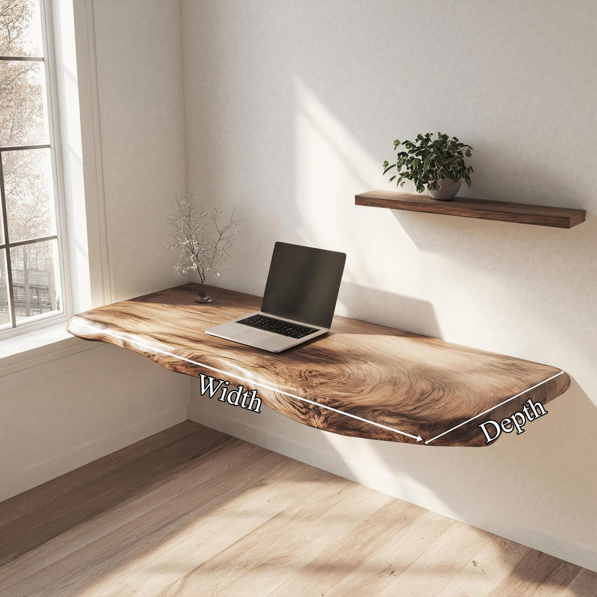 Handcrafted Live Edge Floating Work Shelf Modern Study Interior