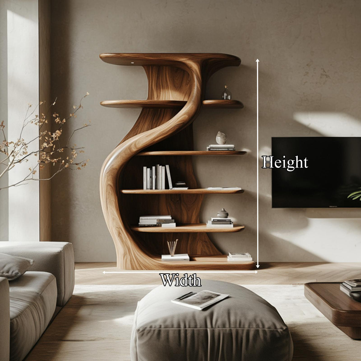 Rustic Handcrafted S Shape Wooden Cabinet Solid Wood Living Room Interior Feature Decor SINLKISC447