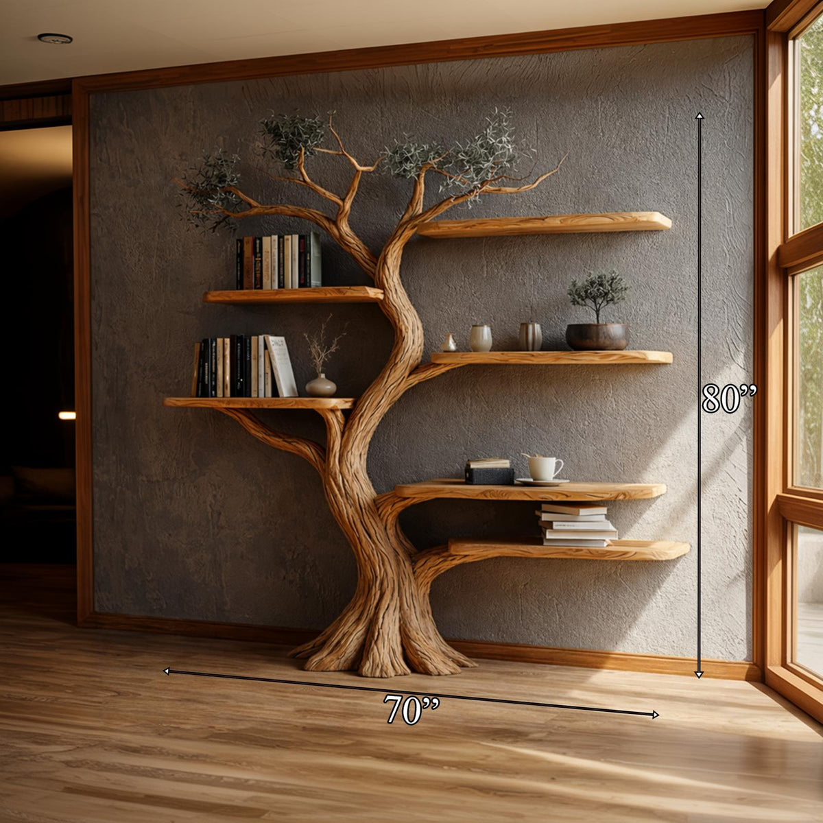 Natural Wood Tree Bookshelf Interior Design