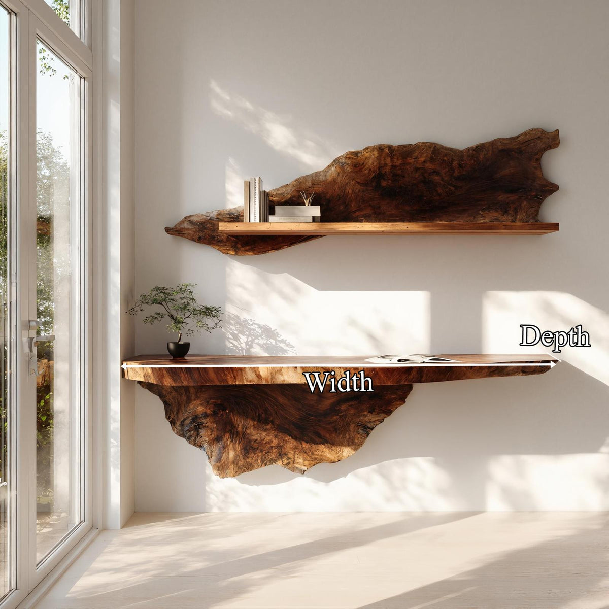 Organic Live Edge Solid Wood Floating Desk Natural Workspace Interior