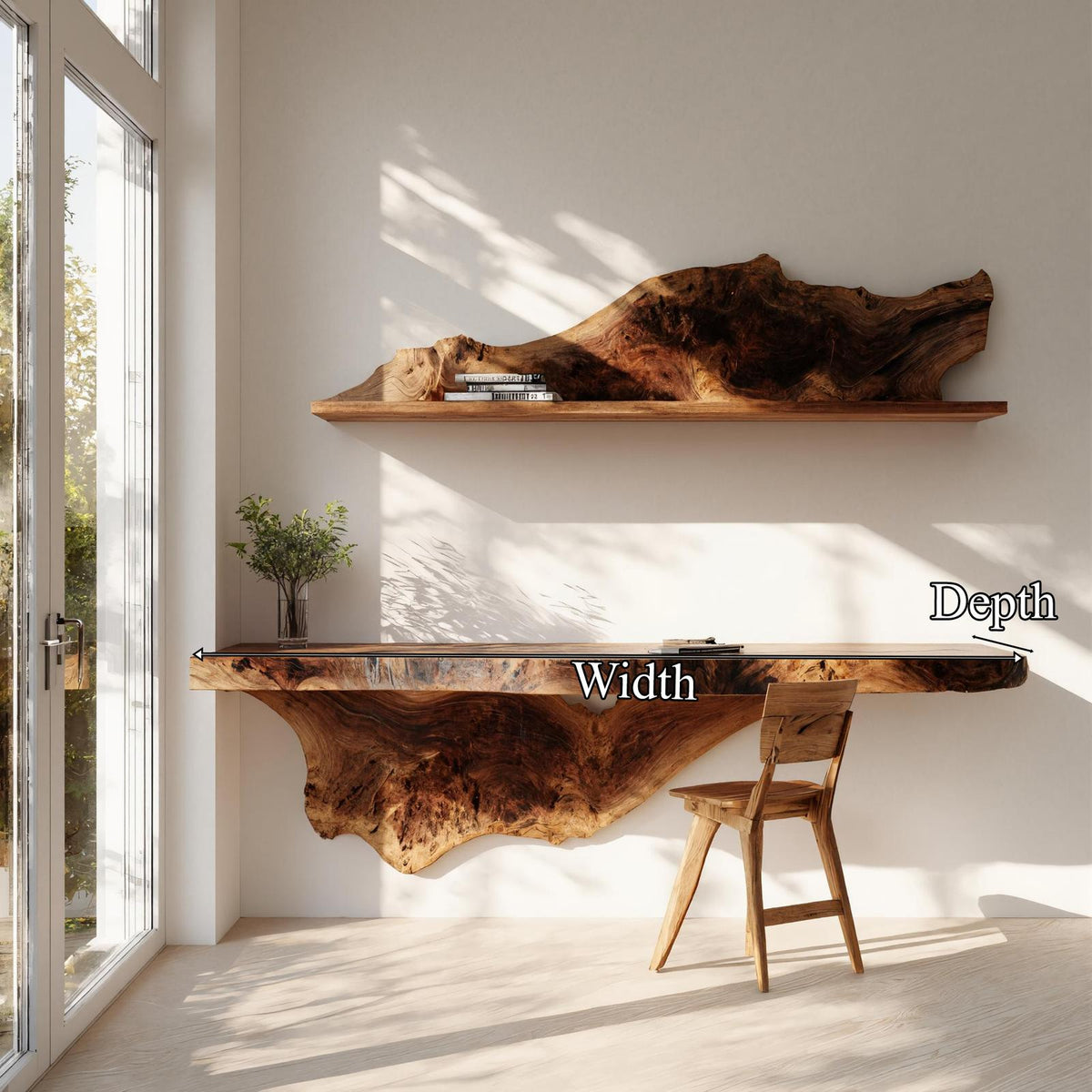 Handcrafted Solid Wood Wall Desk Live Edge Home Office Style