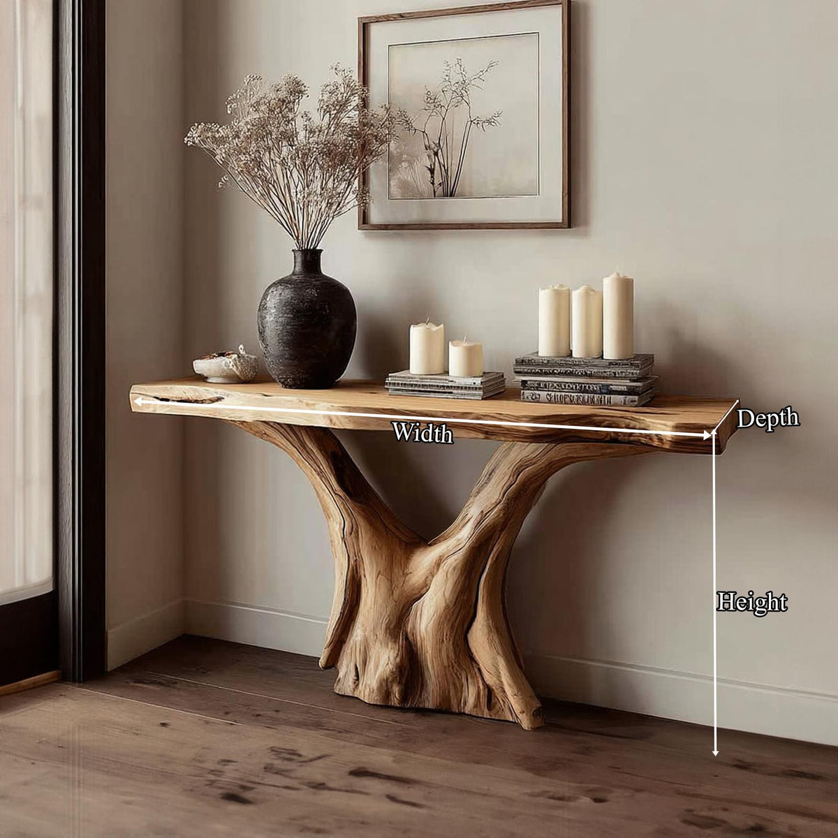 Rustic Live Edge Wood Console Table, Living Room & Entryway Accent Sofa Table, Model