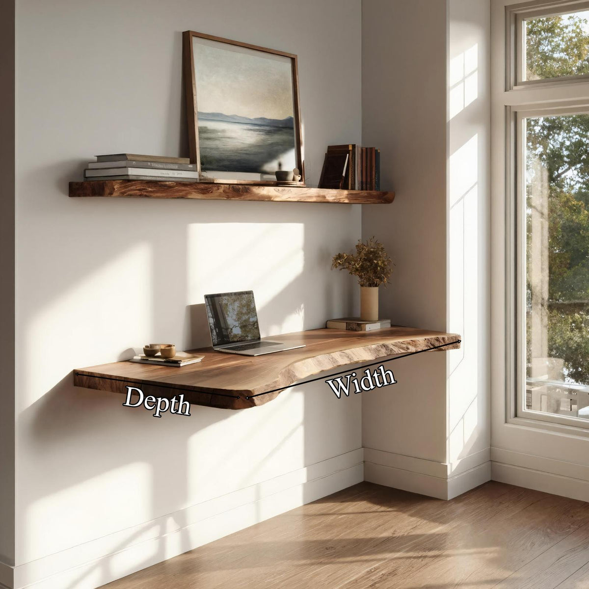Minimal Solid Wood Wall Desk Natural Light Home Office Interior