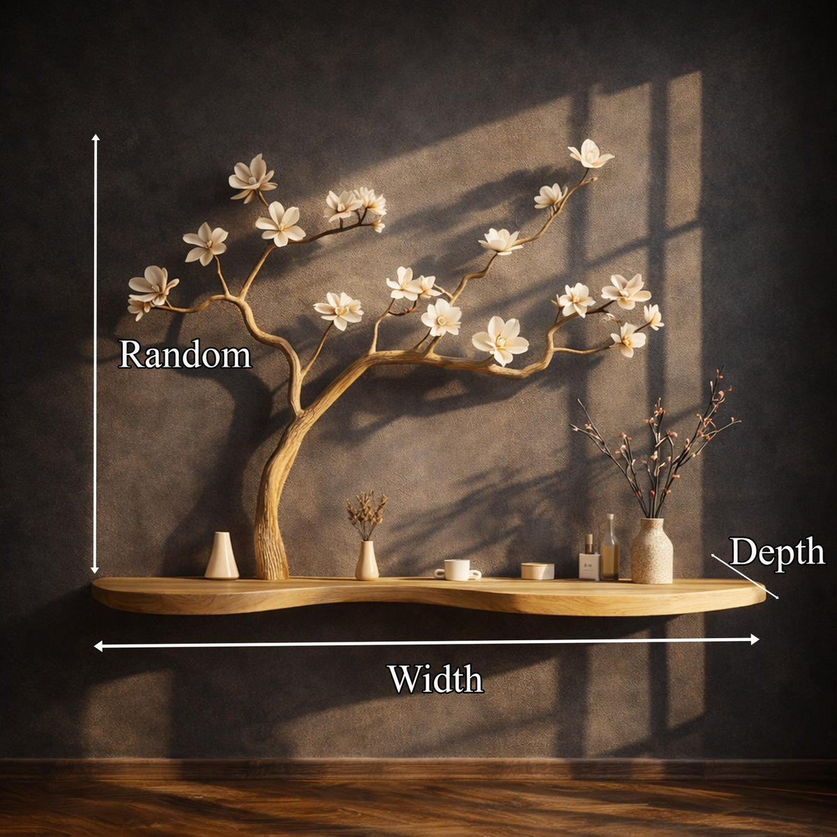 Rustic Natural Wood Tree Bookshelf, Artistic Wall Mounted Branch Shelf and Book Organizer for Bedroom Decor