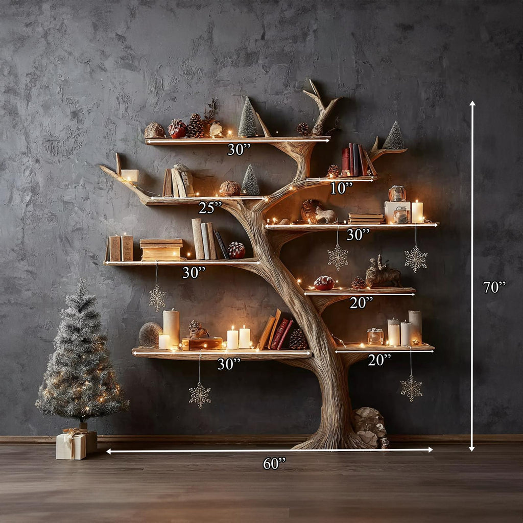 Rustic Tree Bookshelf Holiday Living Room