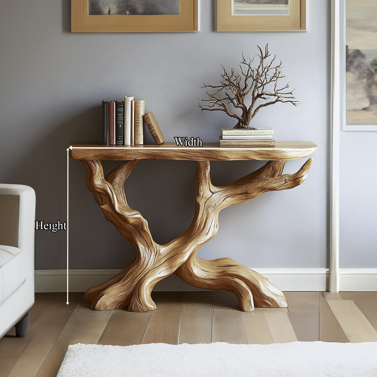Live Edge Solid Wood Console Table, Handmade Organic Tree Branch Design, Natural Rustic Entryway Table