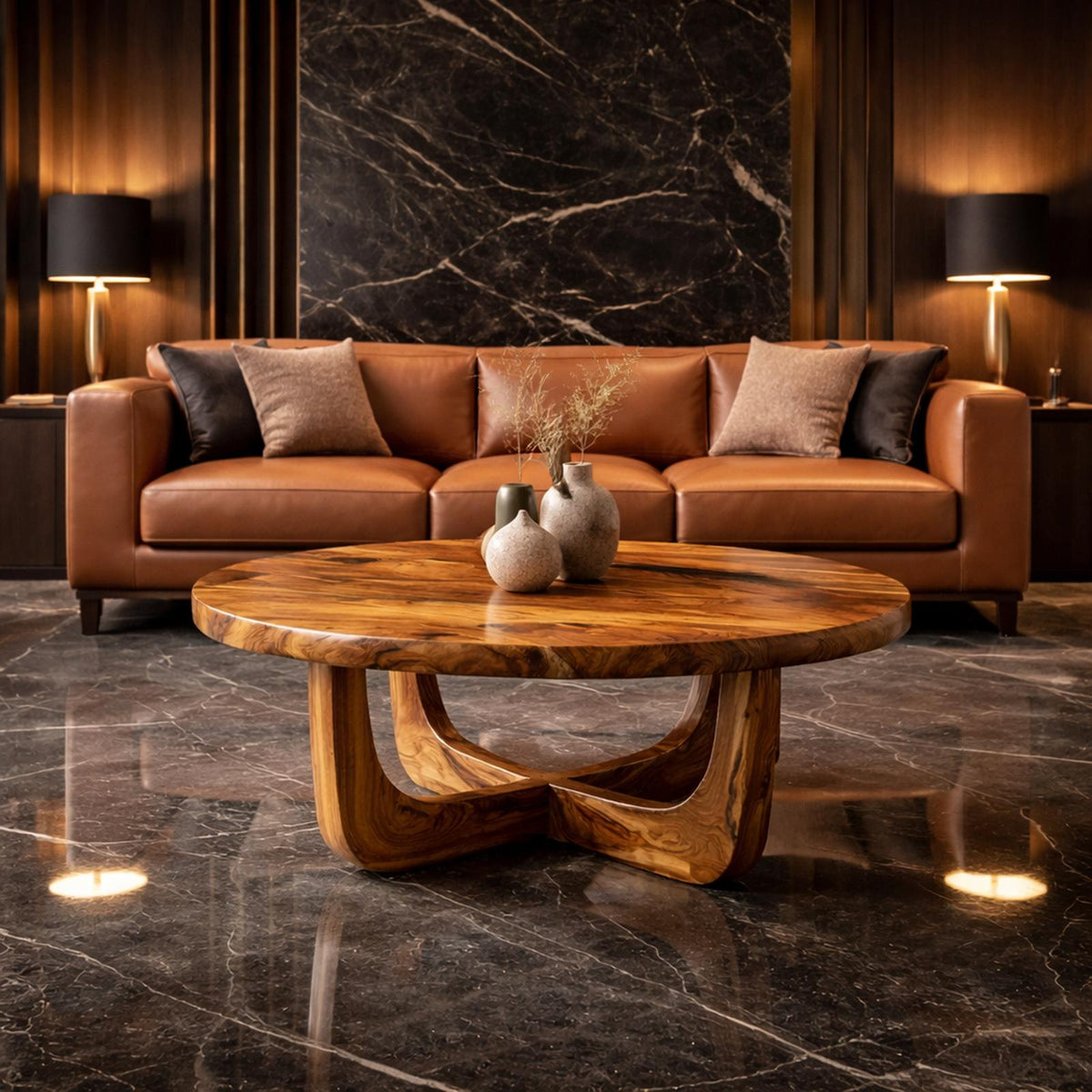 Spry Interior Sculpted Ring Base Solid Wood Coffee Table, Warm Contemporary Center Table for Luxury Living Room Interiors, SINLKICF321