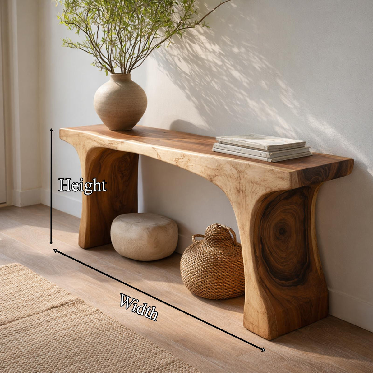 Spry Interior Rustic Sculptural Wood Console Table, Handcrafted Statement Entryway Hallway Accent Table for Living Room Decor, SINLKICS464