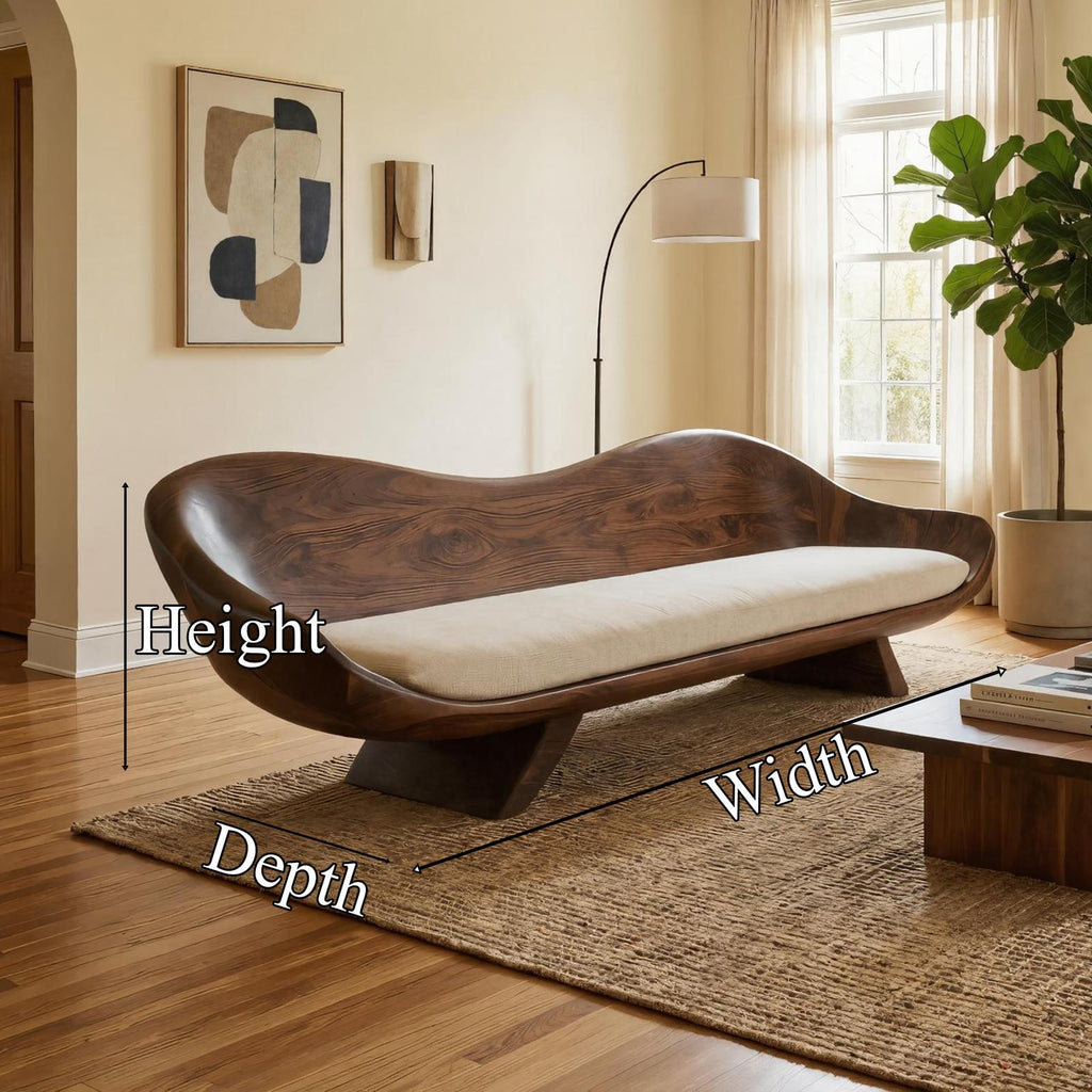 Modern Sculptural Wood Sofa Living Room Organic Curved Couch Statement Furniture