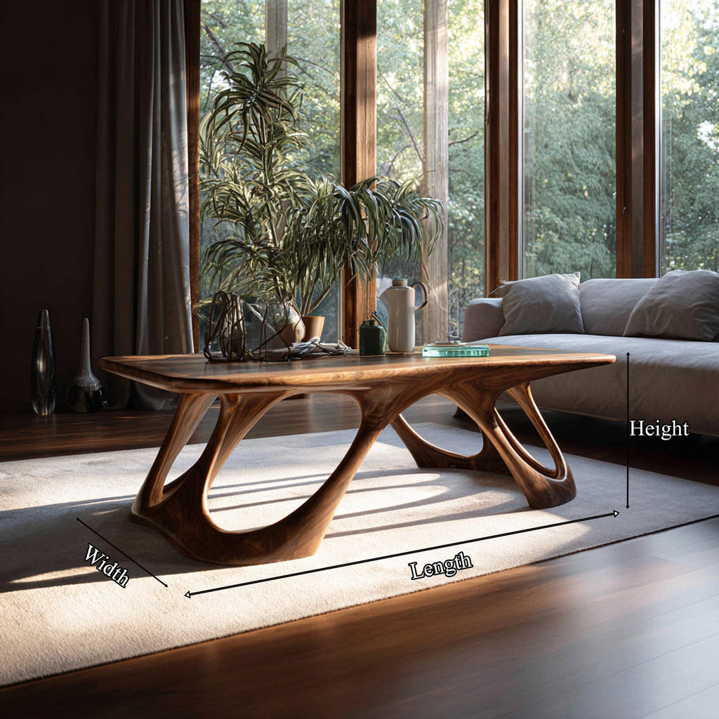 Mid Century Modern Coffee Table, Solid Wood Living Room Accent Center Table Furniture, Model