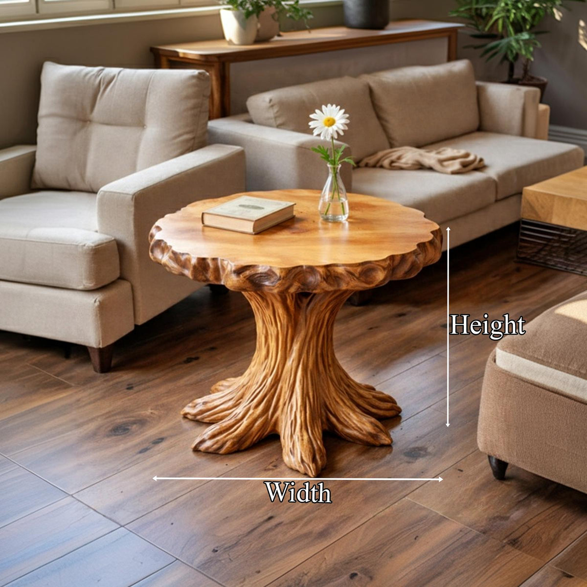 Rustic Tree Stump SIde Table For Living Room And Cabin