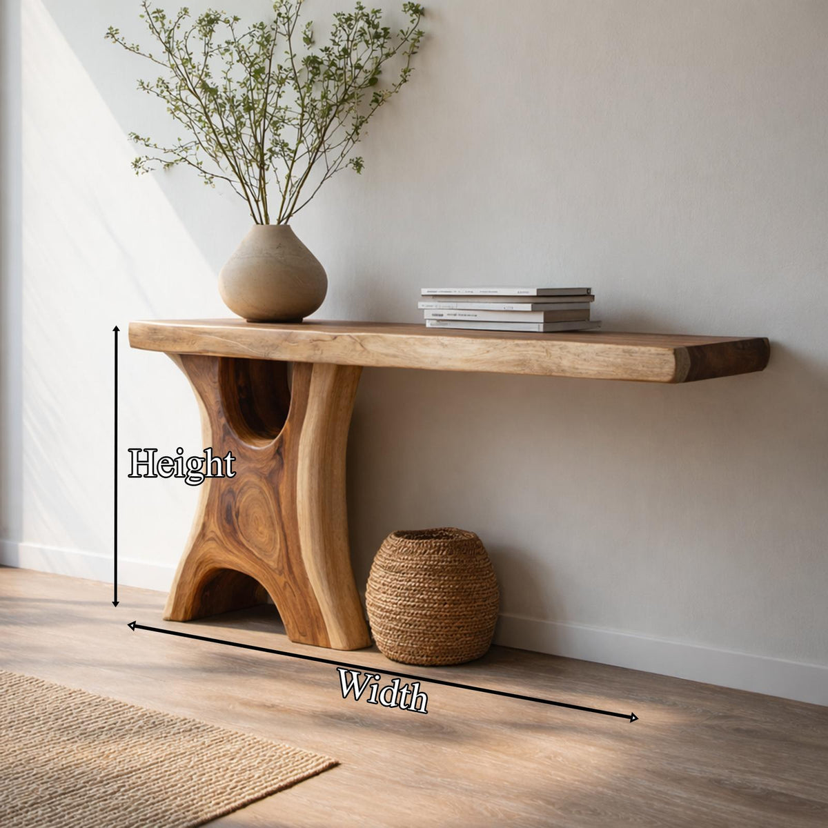 Spry Interior Handmade Rustic Wood Console Table, Sculptural Design Handcrafted Entryway Hallway Table for Living Room Decor, SINLKICS465