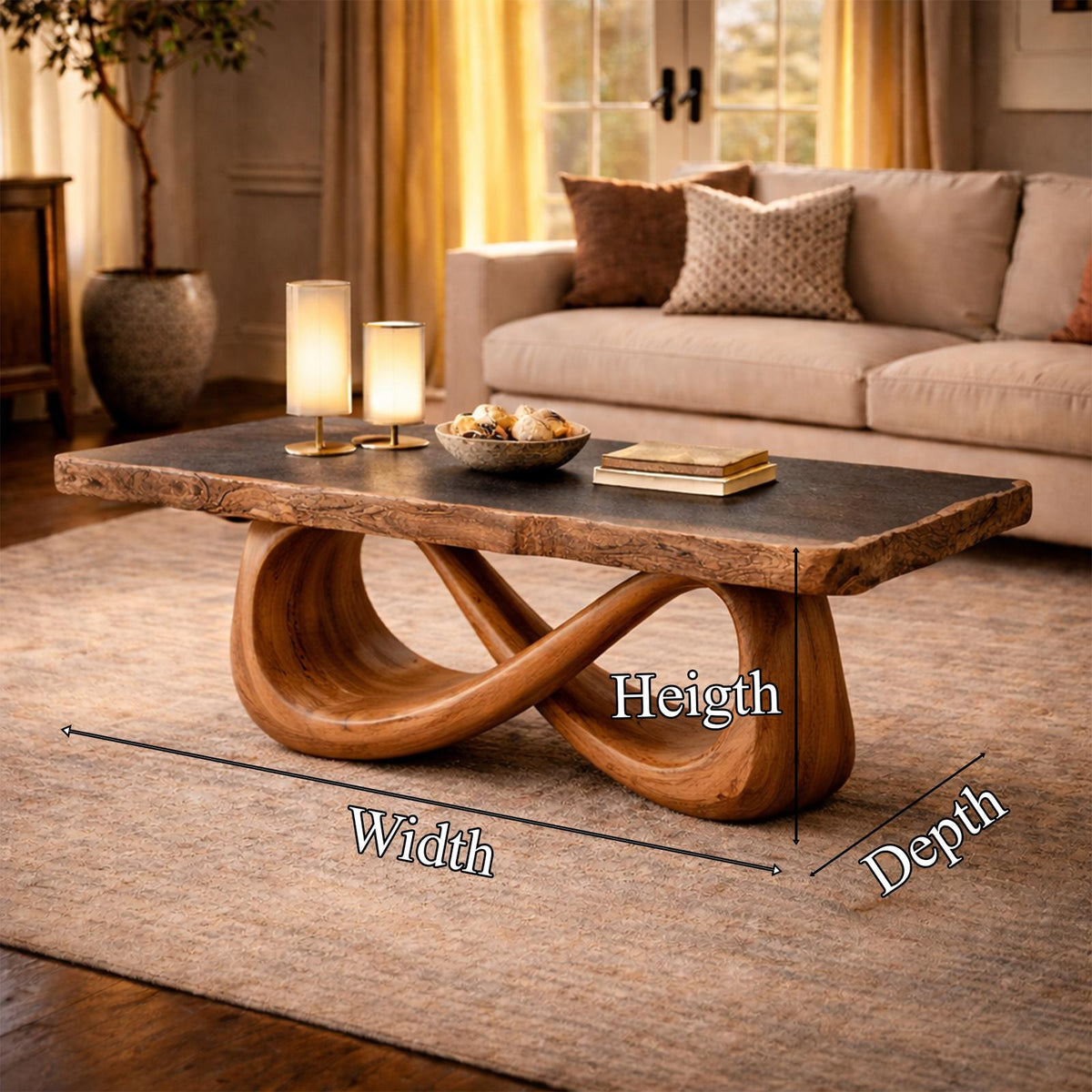 Spry Interior Sculptural Loop Solid Wood Coffee Table, Warm Modern Abstract Center Table for Luxury Living Room Interiors, SINLKICF308