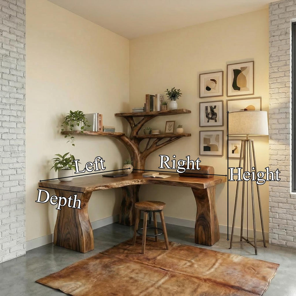 Rustic Tree Corner Desk For Home Office And Bedroom