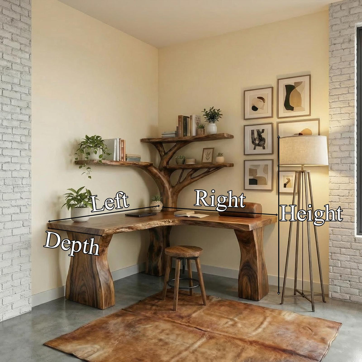 Rustic Tree Corner Desk For Home Office And Bedroom