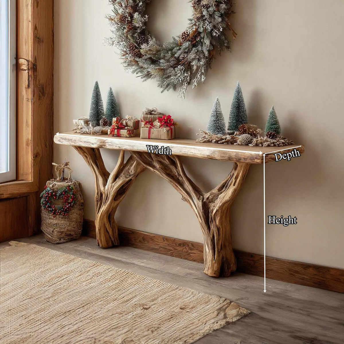 Rustic Solid Wood Console Table, Entryway Accent Sofa Table for Holiday Decor, Model