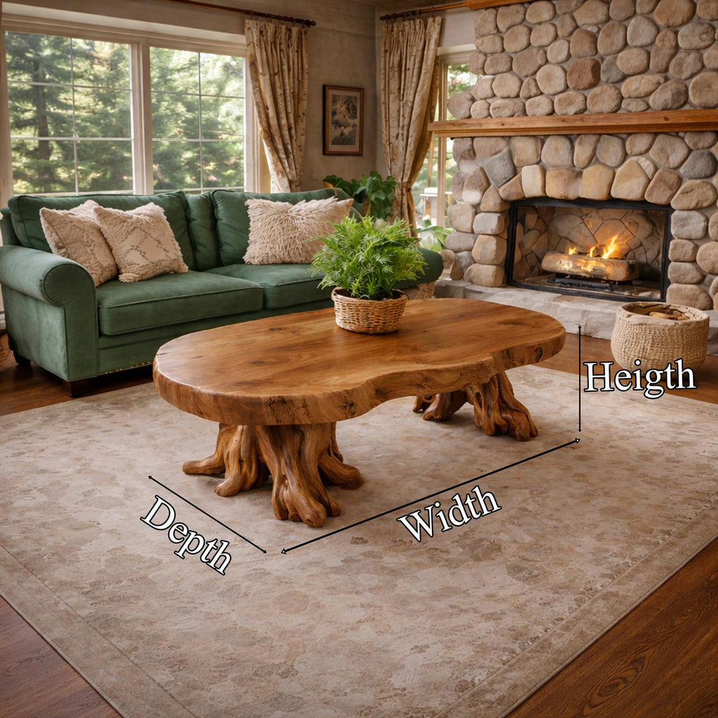 Spry Interior Rustic Root Wood Style Solid Wood Coffee Table, Handcrafted Unique Accent Center Table for Living Rooms, SINLKICF309