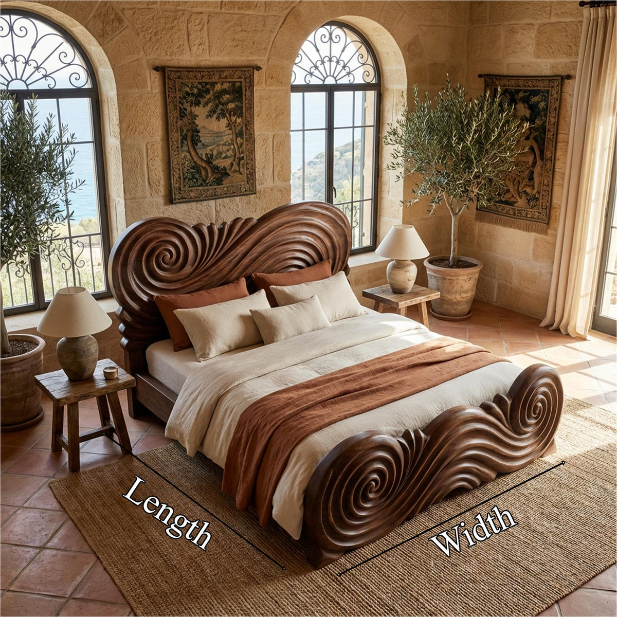 Rustic Curved Silhouette Bed Frame For Bedroom And Home Interior