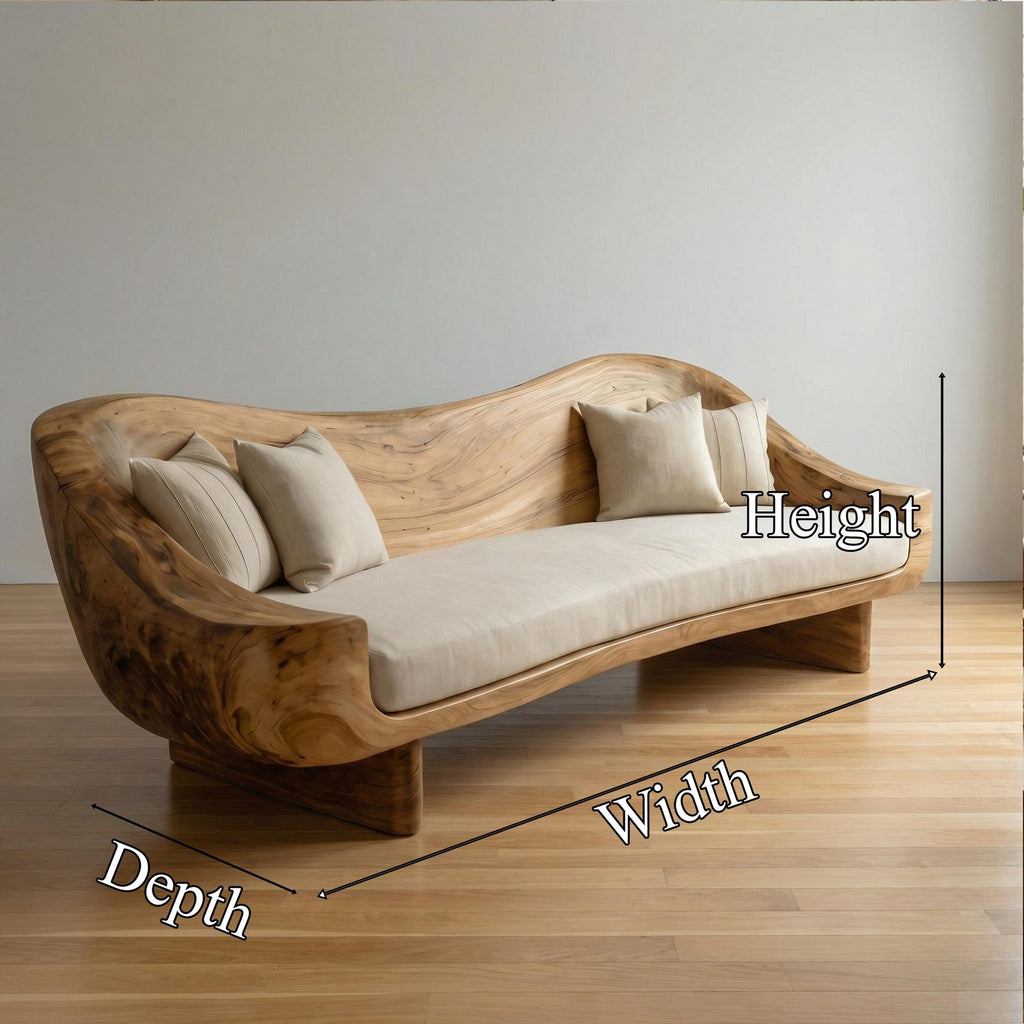 Organic Live Edge Wood Sofa Living Room Natural Sculptural Couch