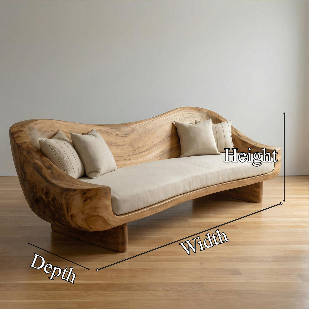 Organic Live Edge Wood Sofa Living Room Natural Sculptural Couch