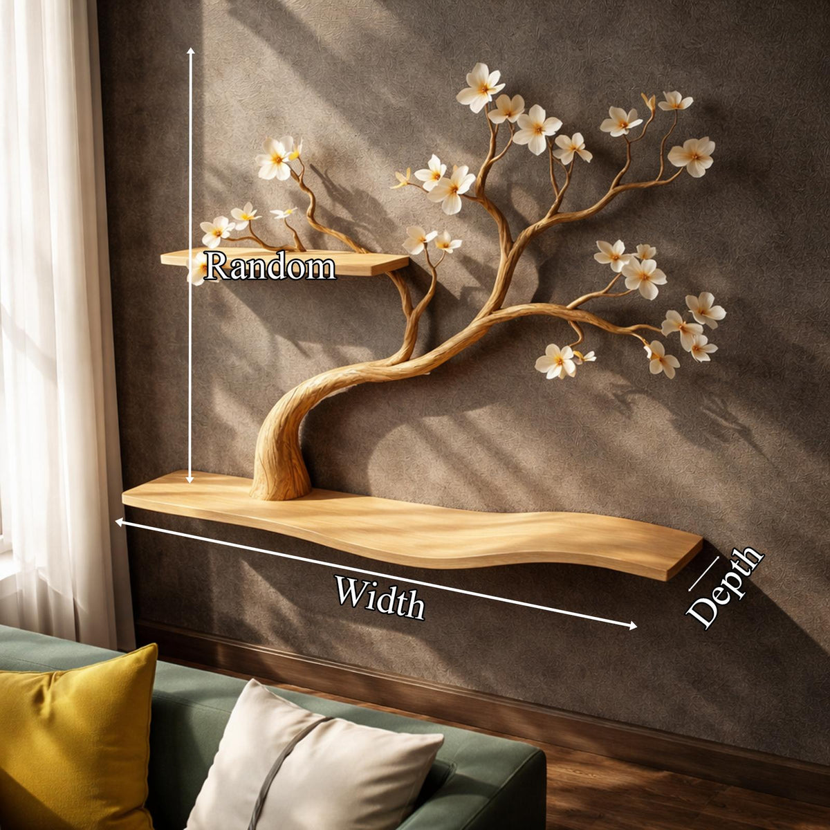 Rustic Tree Shelf, Wall Mounted Wood Branch Play Climber & Steps for Cats, Living Room Accent Shelving