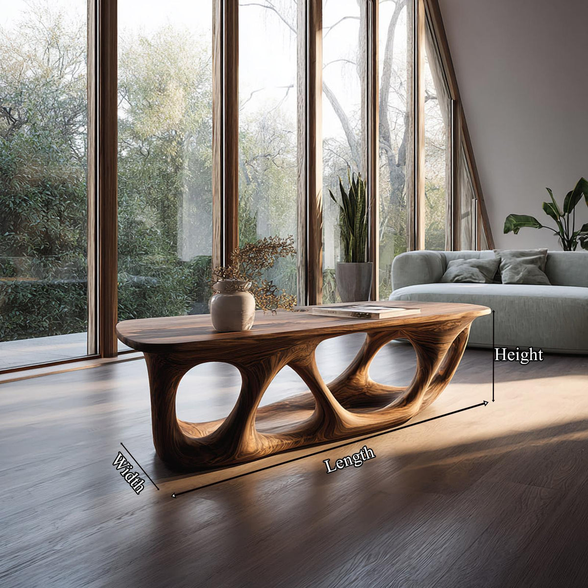 Mid Century Modern Solid Wood Coffee Table, Handmade Living Room Accent Center Table, Model