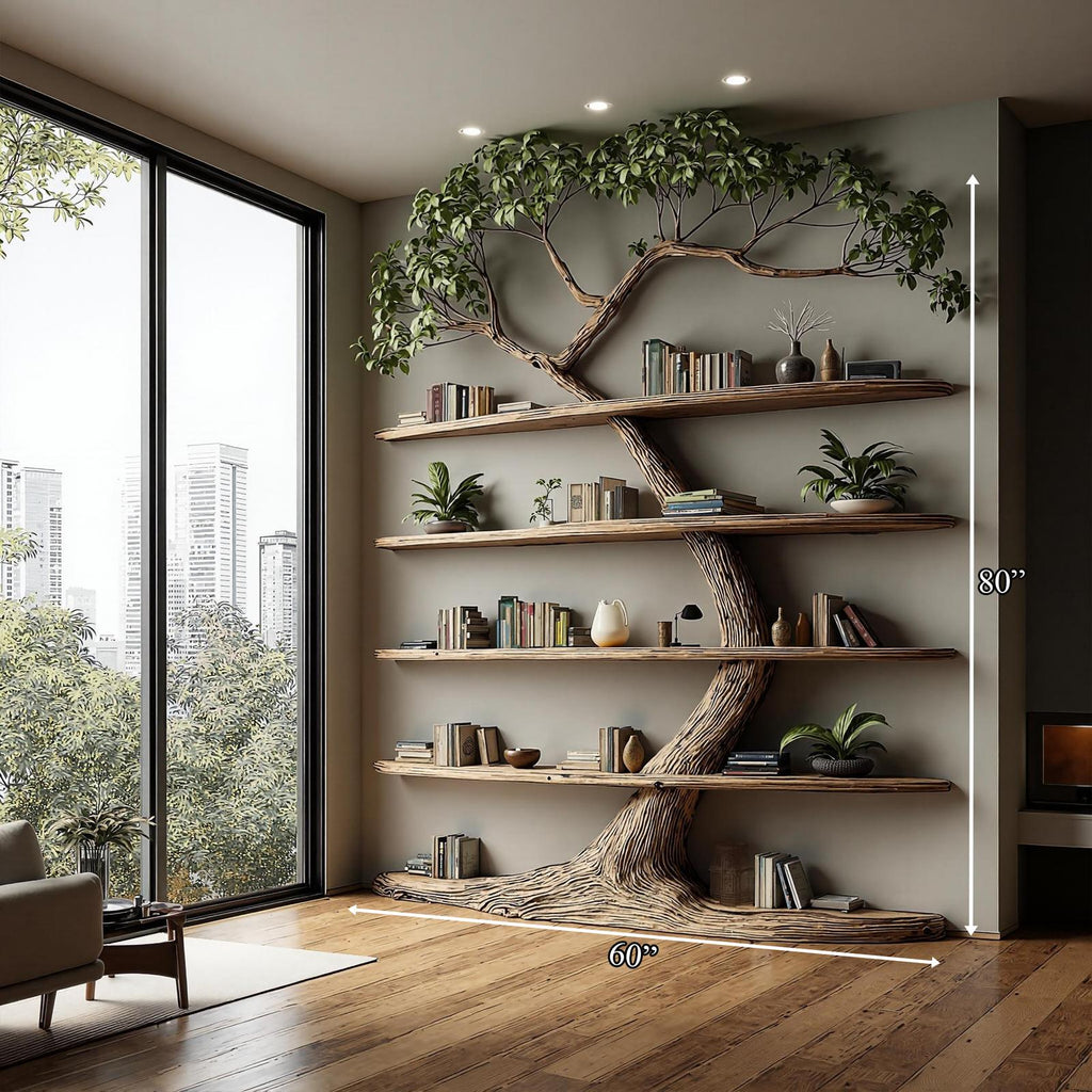 Rustic Tree Bookshelf Tall Living Room
