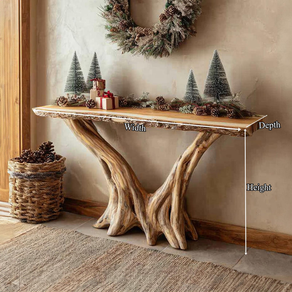 Rustic Solid Wood Console Table, Christmas Holiday Entryway & Living Room Accent Table, Model