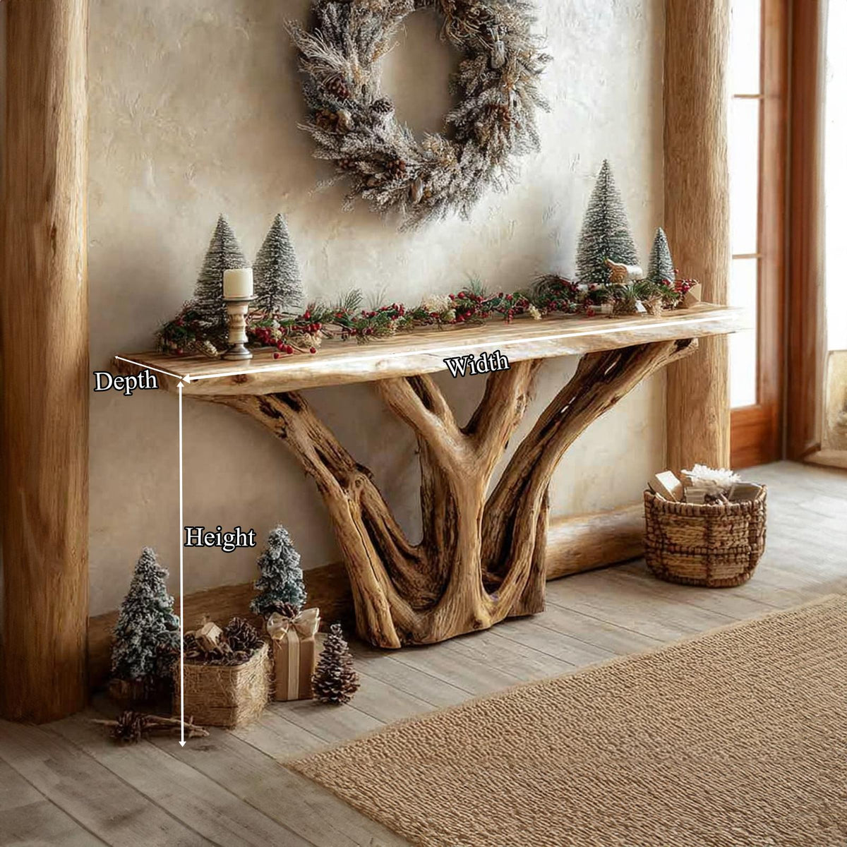 Rustic Solid Wood Entry Console Table, Living Room & Holiday Accent Sofa Table, Handcrafted Wood, Model