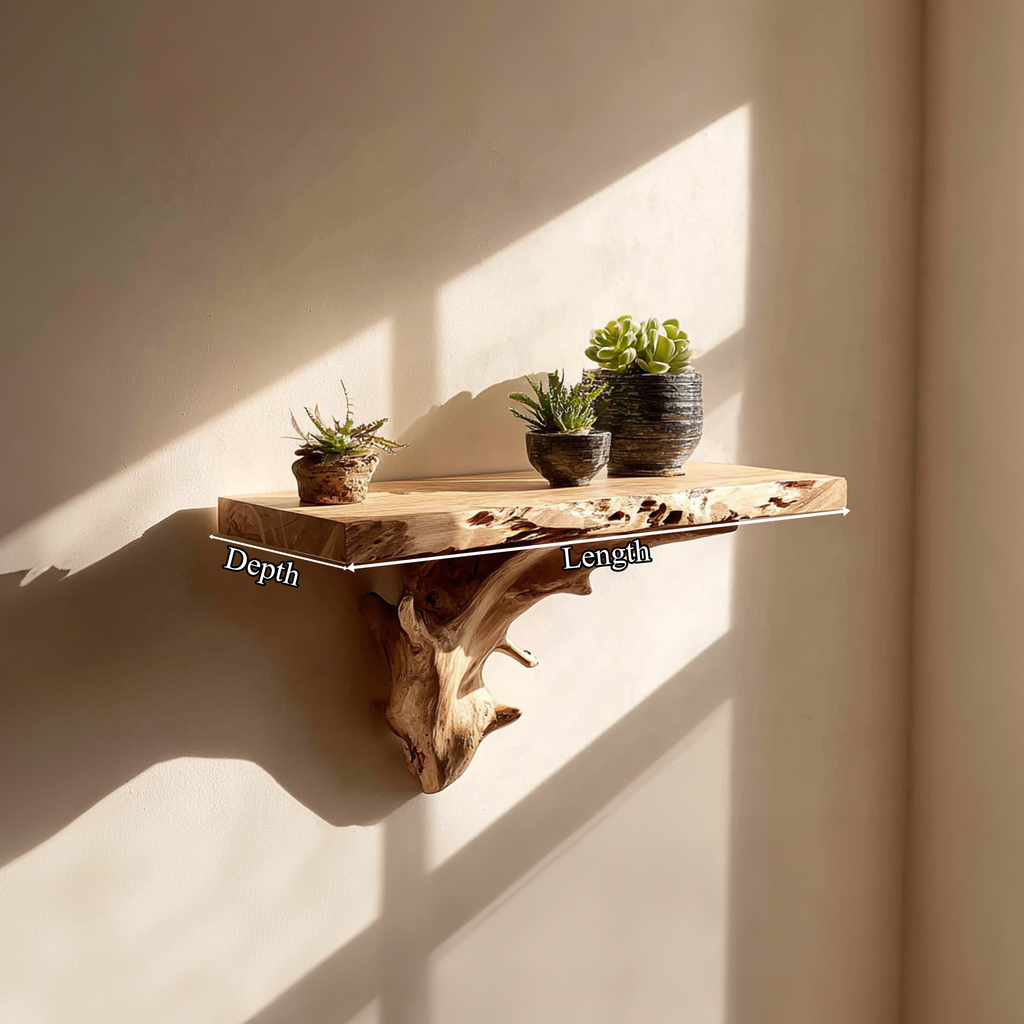 Rustic Floating Shelf, Solid Wood Wall Mounted Shelf, Handcrafted Display Storage Shelf for Bedroom & Living Room
