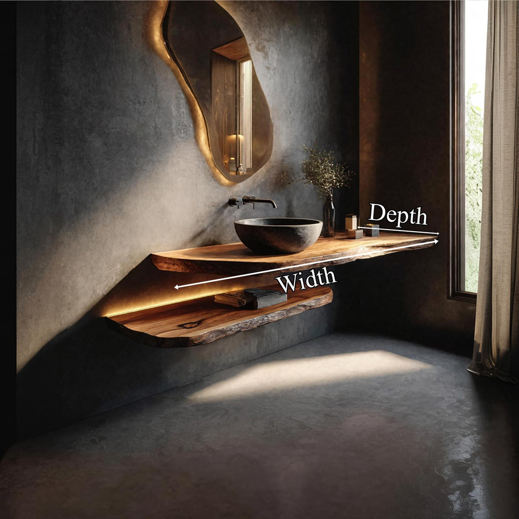 Sculptural Rustic Bathroom Vanity Live Edge Wood Floating Console SINLKIBRV254