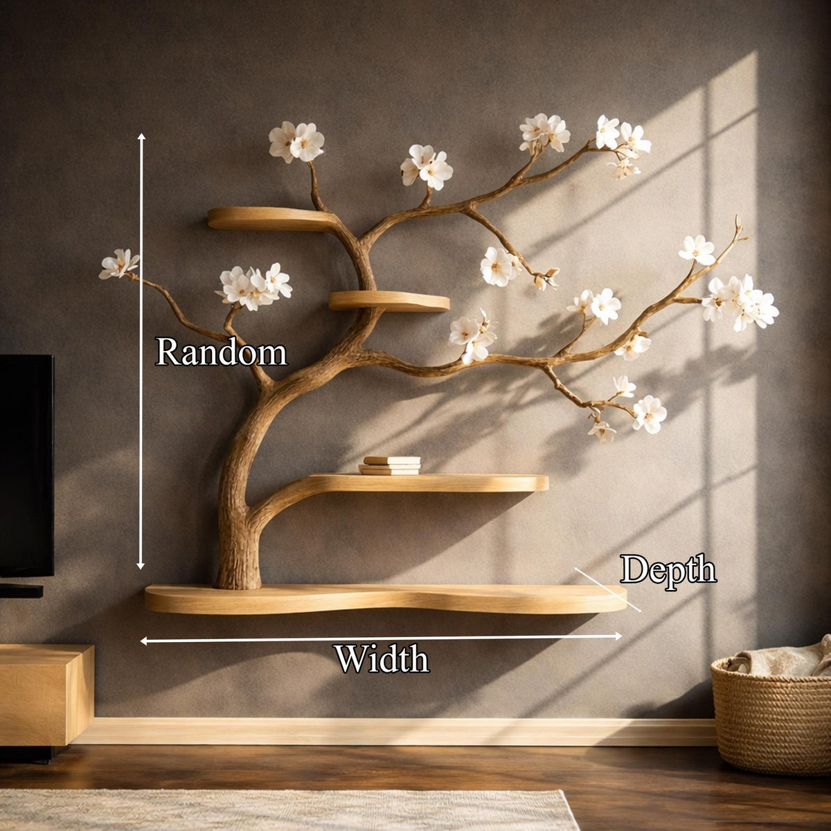 Rustic Tree-Inspired Wall Mounted Shelf, Artistic Solid Wood Branch Book Rack & Wall Decor for Bedrooms