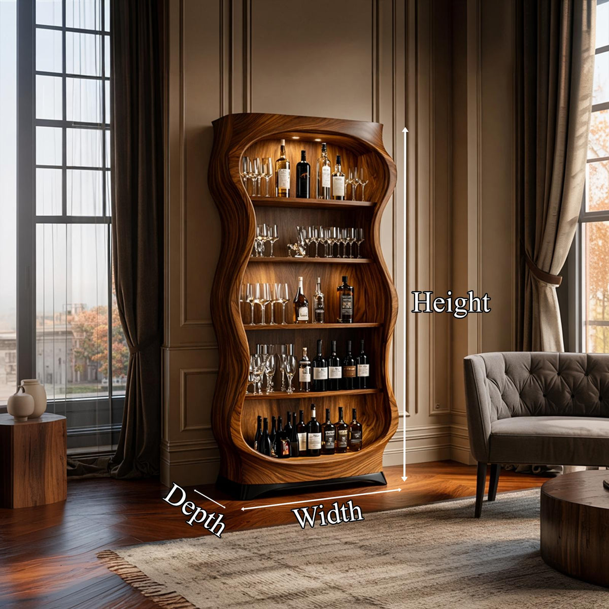 Luxury Wooden Wine Storage Cabinet Living Room SINLKISC453
