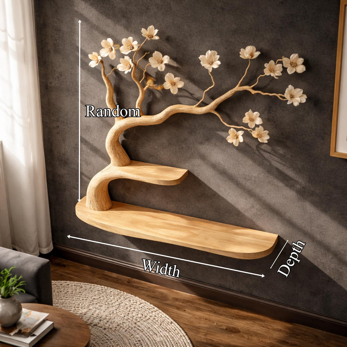 Rustic Artistic Tree Bookshelf Wall Decor, Handcrafted Wood Branch Library Storage Shelf for Reading Nook