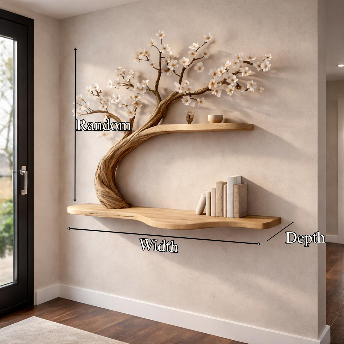Rustic Tree Shelf Wall Mounted Bookcase For Living Room Decor