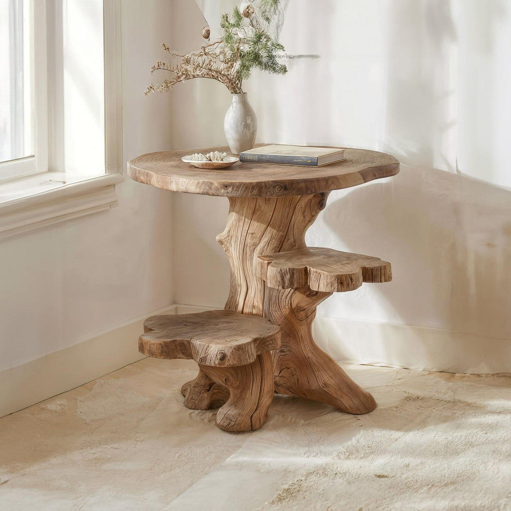 Spry Interior Solid Wood Coffee Table, Rustic Farmhouse Live Edge Central Accent Table Console for Living Room, SILDTCF013